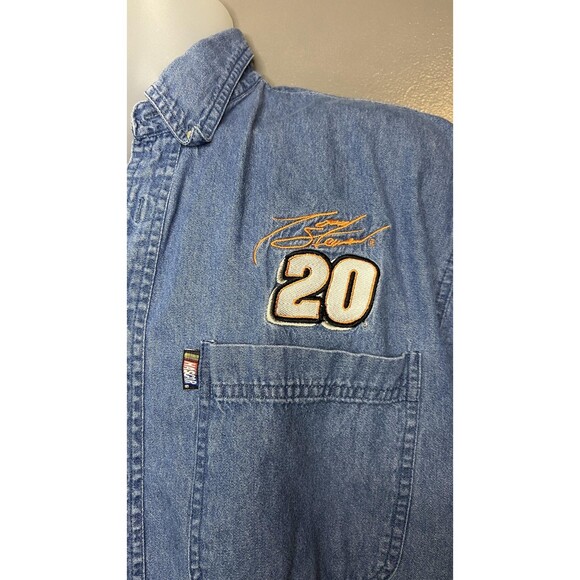 NASCAR 20 Shirt Mens Large Blue Denim Long Sleeve Button Down Racing Embroidered - Picture 2 of 8